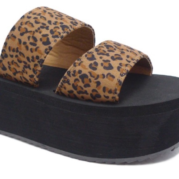 VSCO Cheetah Print Flip Flop Wedge Flatform Sandal - Picture 5 of 6